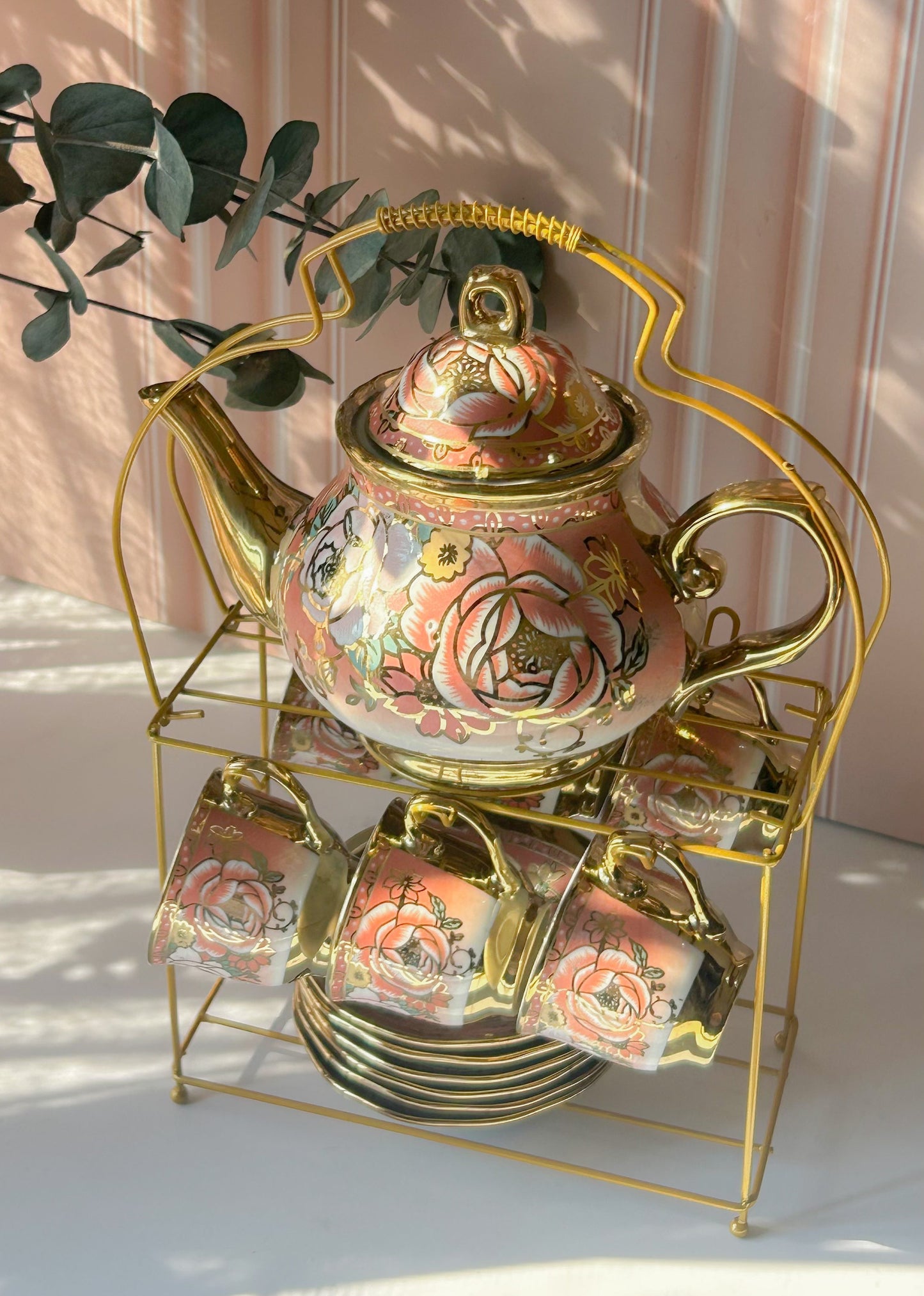 Set 1 de tetera + tazas + platos 13 piezas